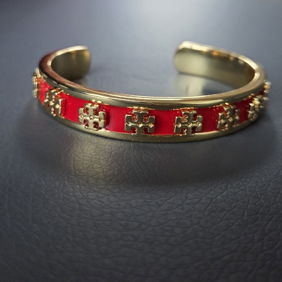 Tory Burch Jewelry - NEW Tory Burch Gold and Red Emblem Cuff Bracelet